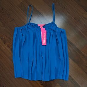 NWT Lilly Pulitzer Rein Top Size Small Bright Peacock Blue Pleated Cami